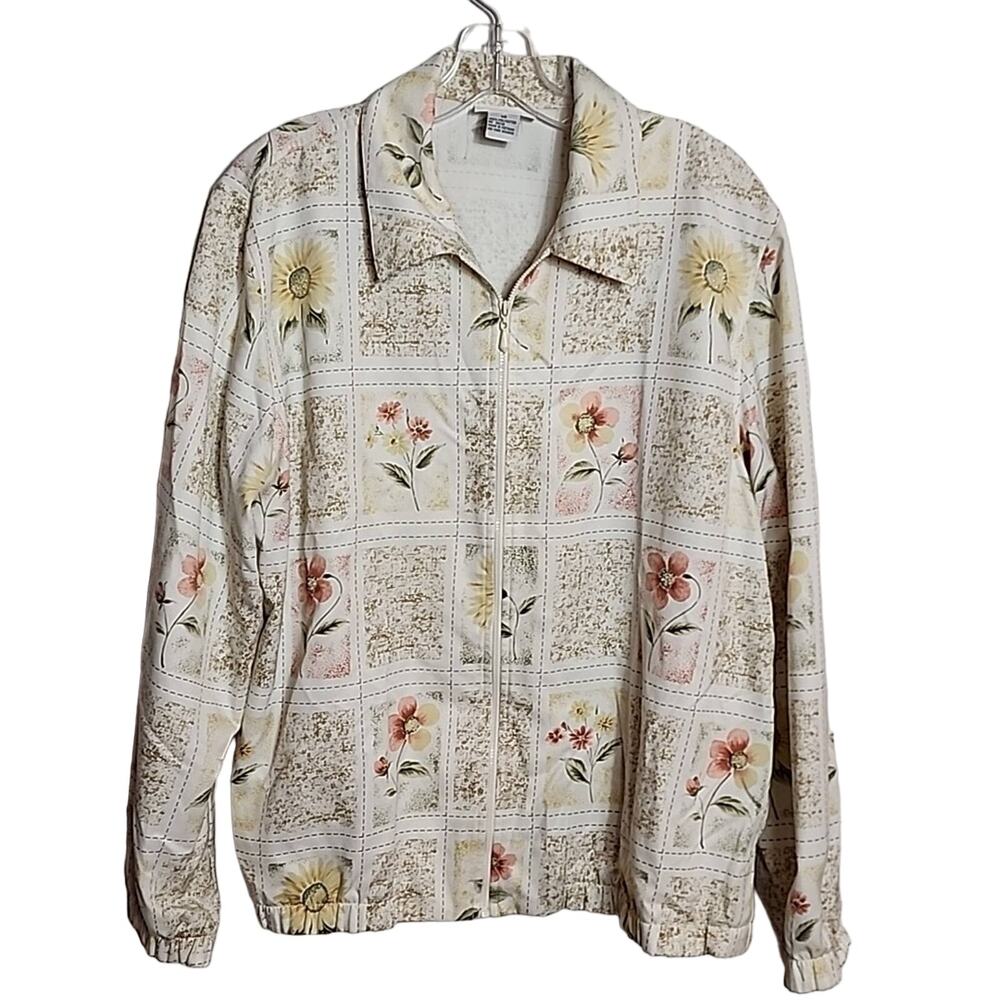 Alfred Dunner Full Zip Floral Grid Jacket Top, Size 14